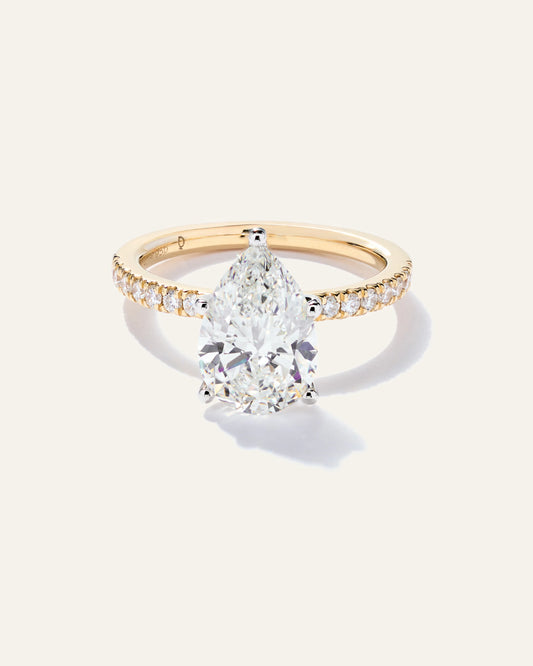 Lab Grown Diamond Pear Petite Pave Engagement Ring - 3ct - 4 / Yellow Gold