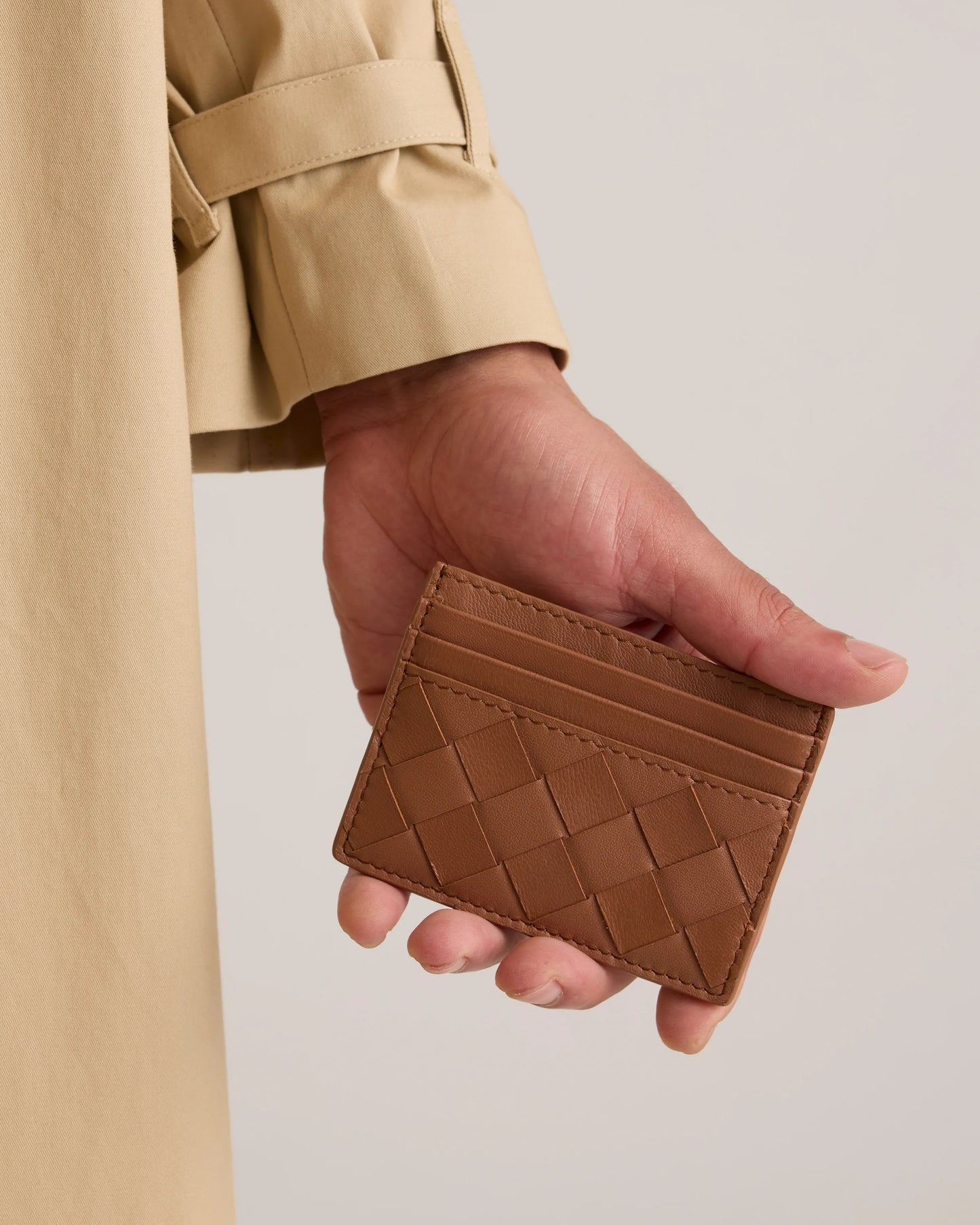 Italian Handwoven Leather Small Card Case - One Size / Cognac