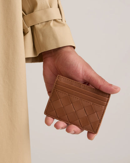 Italian Handwoven Leather Small Card Case - One Size / Cognac