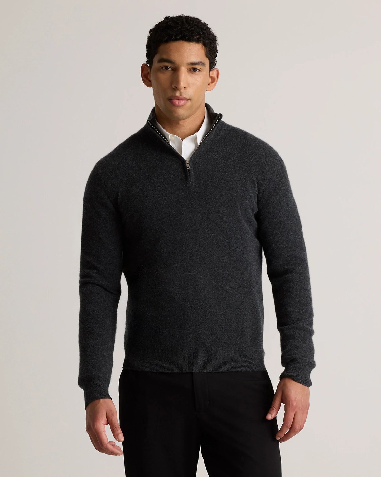 Mongolian Cashmere Quarter Zip Sweater - S / Olive Twist