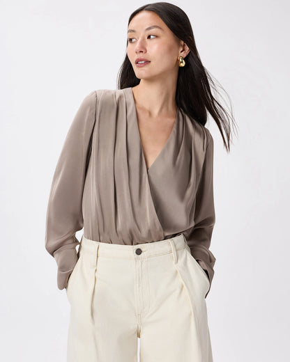 Washable Stretch Silk Surplice Bodysuit - XS / Moonstone Blue