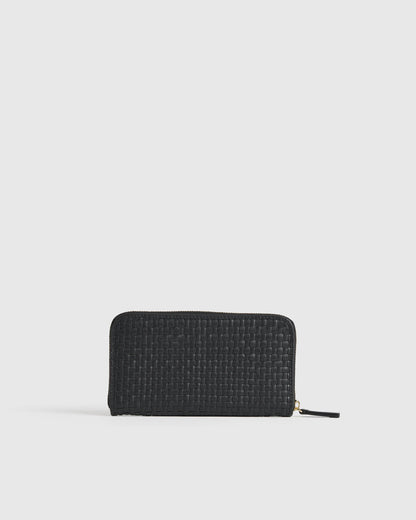 Italian Leather Handwoven Continental Wallet - One Size / Black