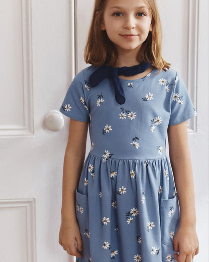 Organic Cotton Fit and Flare Pocket Dress - 6 / Cloud Rainbow Stripe