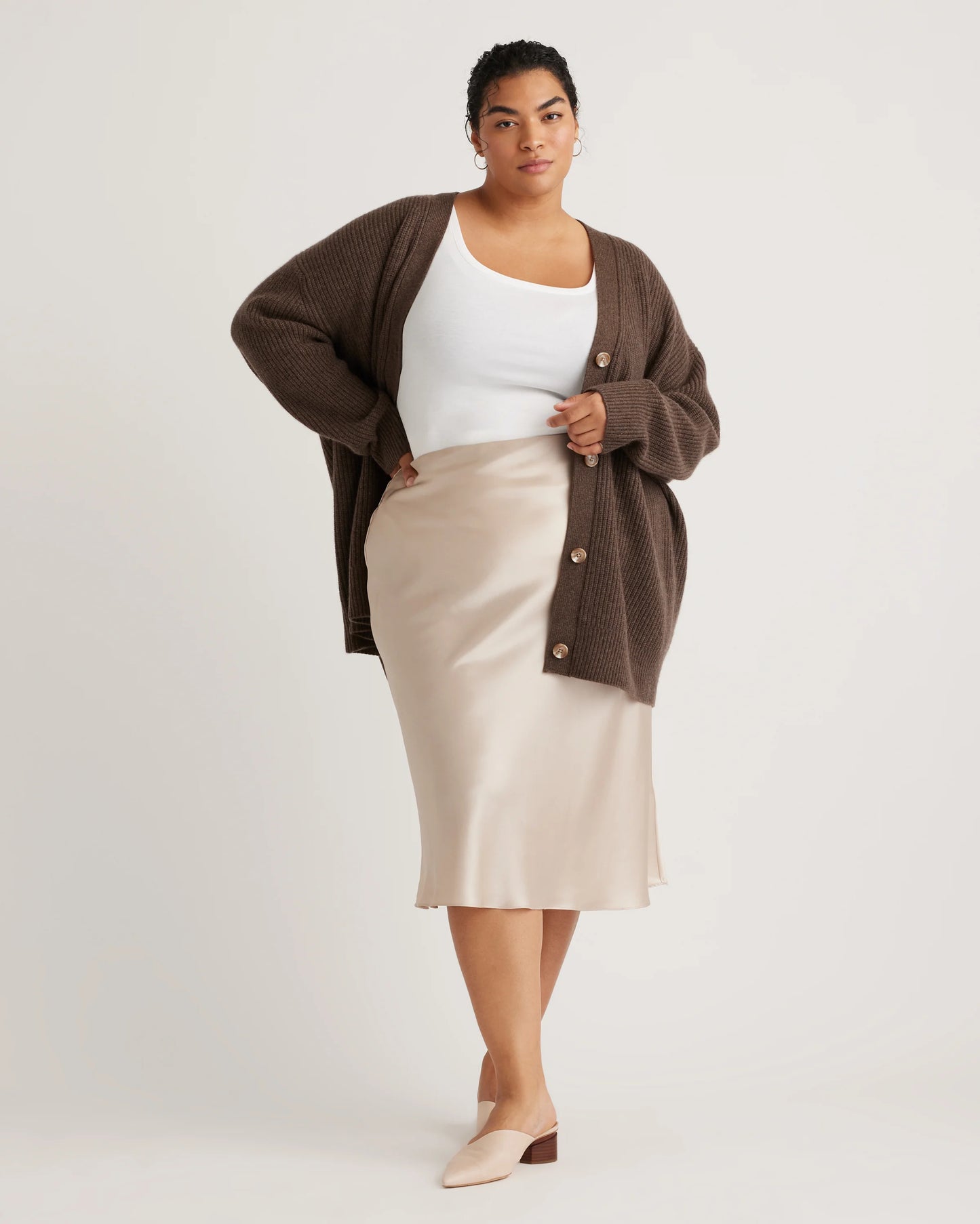 Mongolian Cashmere Oversized Boyfriend Cardigan Sweater - 1X / Camel