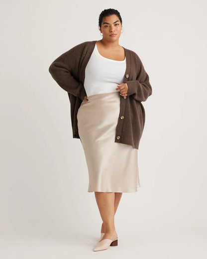 Mongolian Cashmere Oversized Boyfriend Cardigan Sweater - 1X / Camel