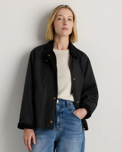 Organic Waxed Cotton Cropped Barn Jacket - XS / Vintage Black