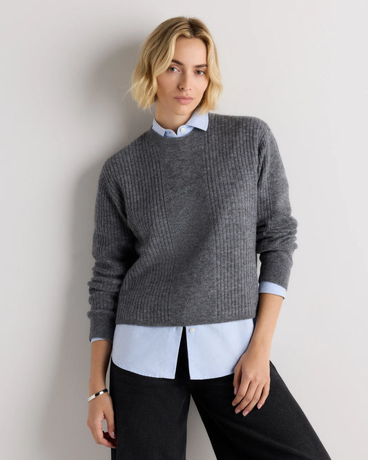 Lightweight Baby Alpaca Ribbed Crewneck - XS / Smoked Charcoal