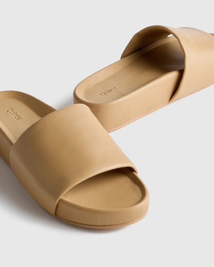 Italian Leather Platform Slide Sandal - 5 / Black
