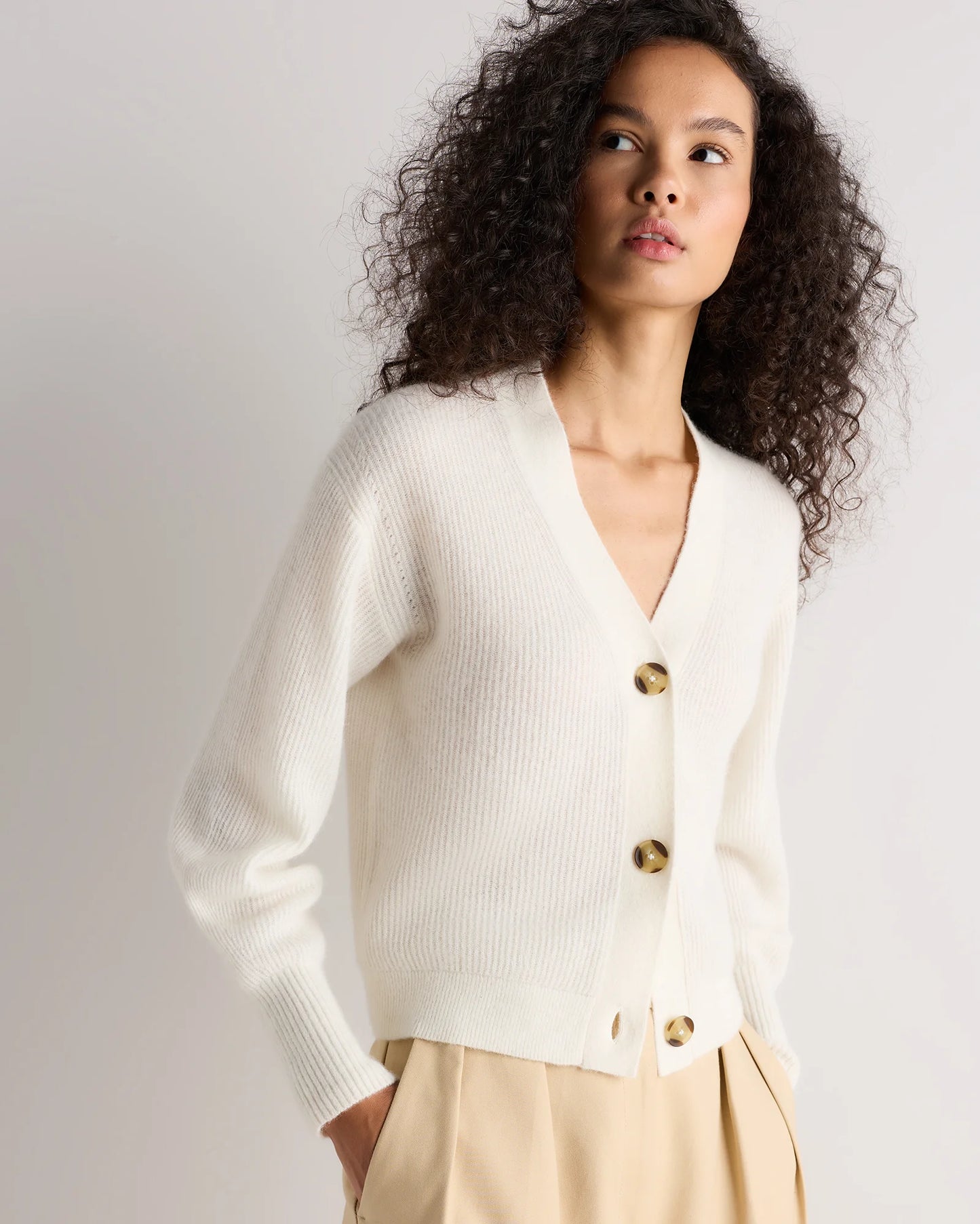 Lightweight Baby Alpaca Cropped V-Neck Cardigan - XS / Smoked Charcoal