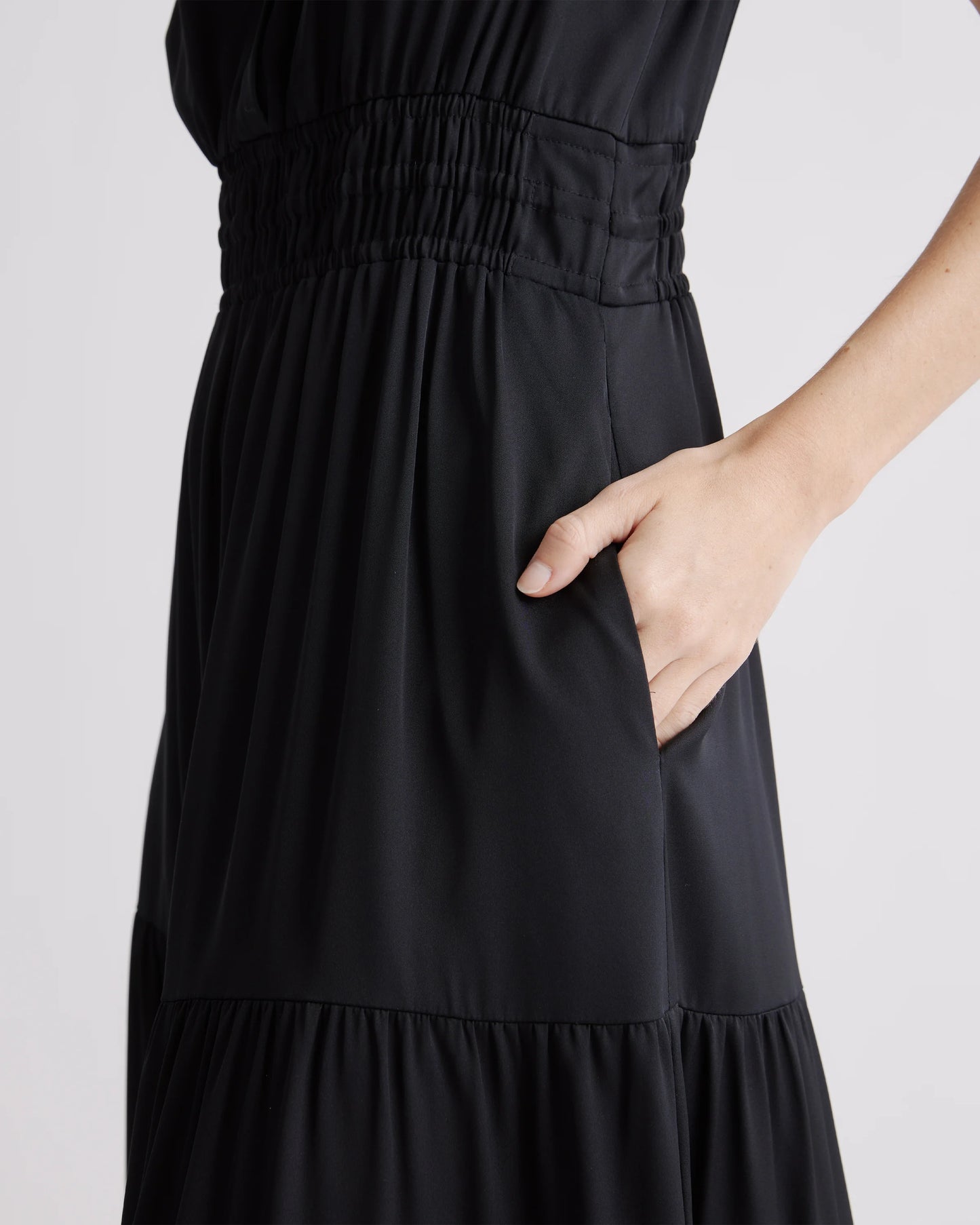 Washable Stretch Silk Tiered Maxi Dress - XS / Navy