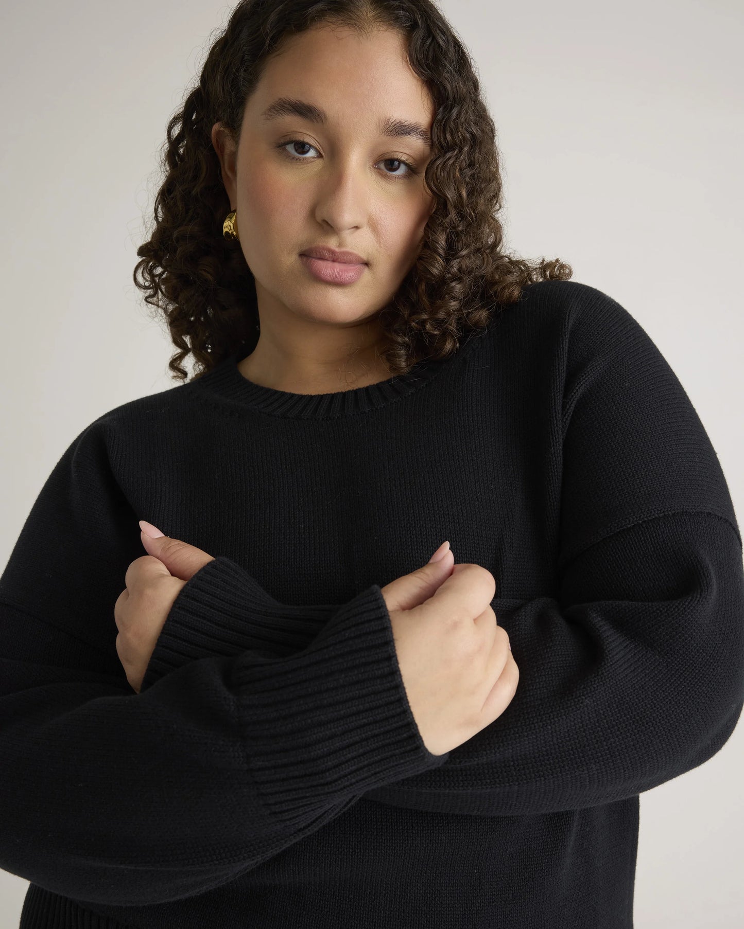 100% Organic Cotton Boyfriend Crew Sweater - 1X / Shell Pink