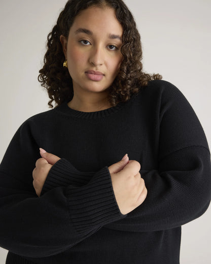 100% Organic Cotton Boyfriend Crew Sweater - 1X / Shell Pink