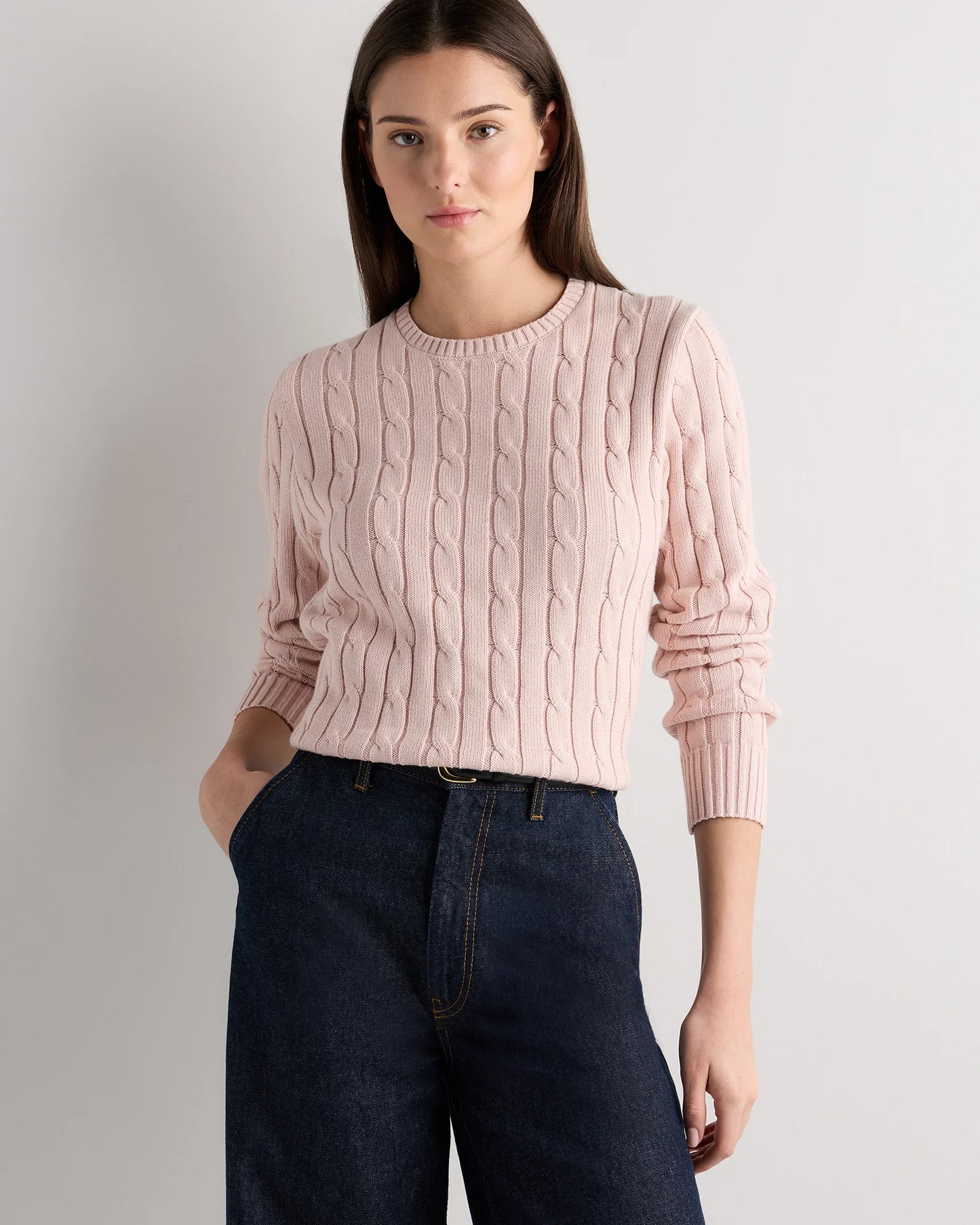 100% Organic Cotton Cable Crewneck Sweater - XS / Sapphire Blue