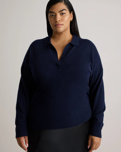 Mongolian Cashmere Polo Sweater - 1X / Ivory