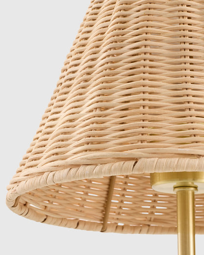 Curved Iron Sconce with Rattan Shade - One Size / Light Brown