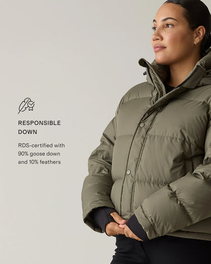 Responsible Down Cropped Puffer Jacket - XS / Shiny Black