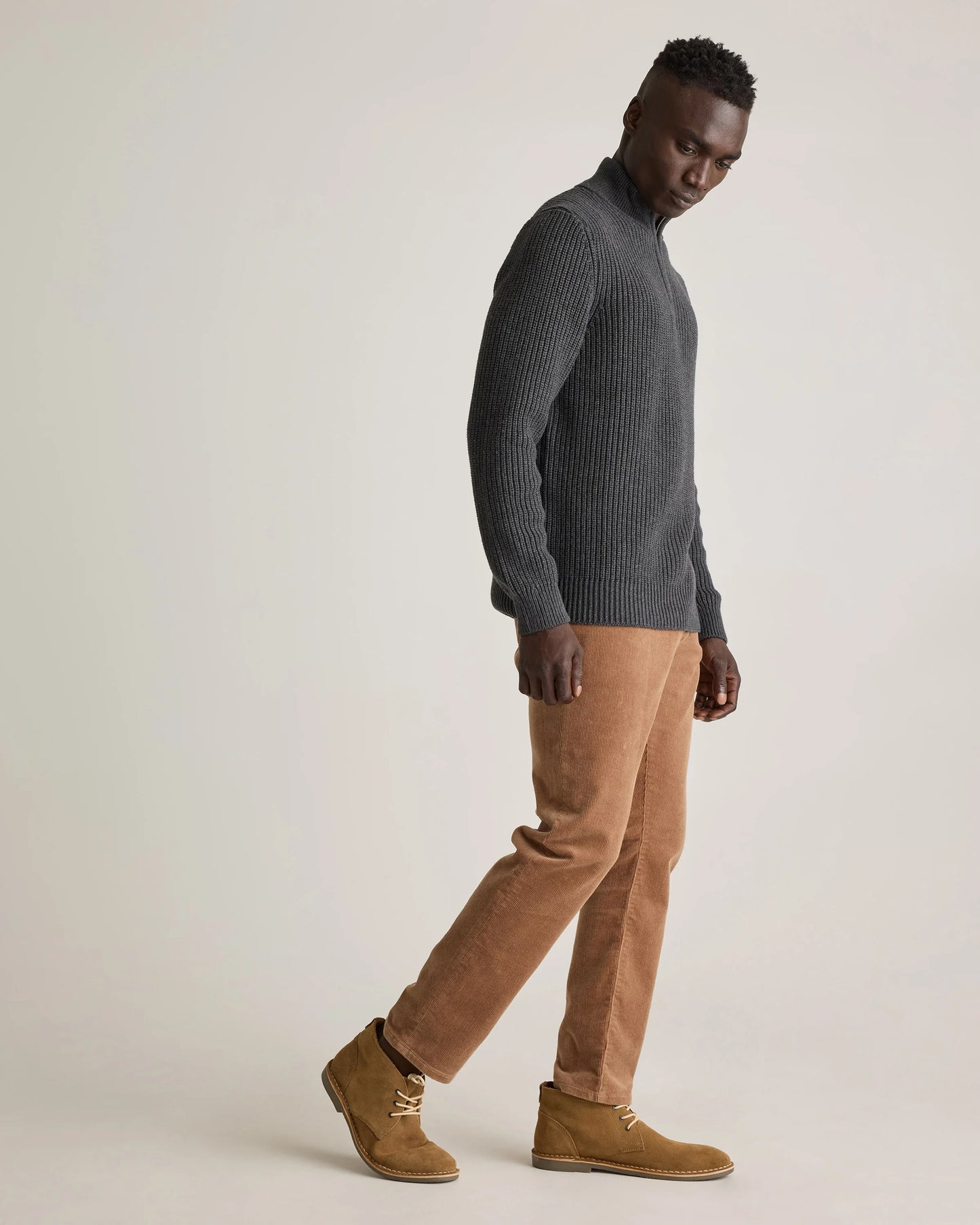 100% Organic Cotton Fisherman Quarter-Zip Sweater - S / Big Sur Green