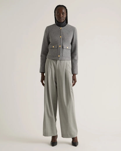 100% Merino Wool Collarless Cropped Jacket - XS / Heather Bone
