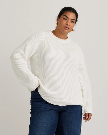 100% Organic Cotton Fisherman Crew Sweater - 1X / Blue Sapphire