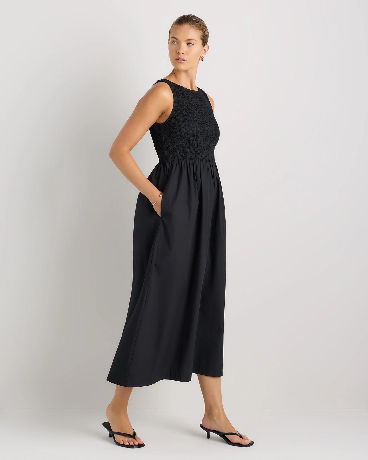 100% Organic Cotton Poplin Boat Neck Maxi Dress - XS / Black