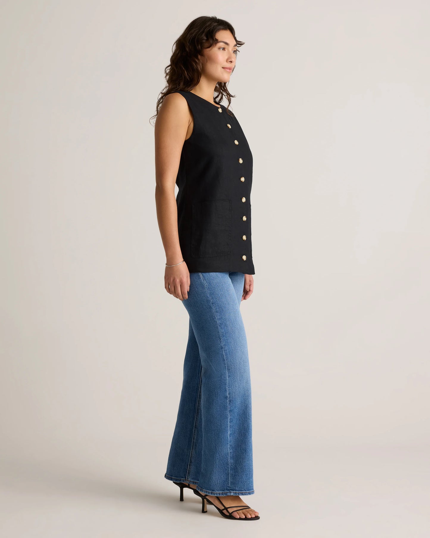 100% European Linen Longline Vest - XS / Taupe Brown Chambray