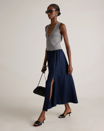 100% European Linen Maxi Skirt - XS / Classic Mini Gingham