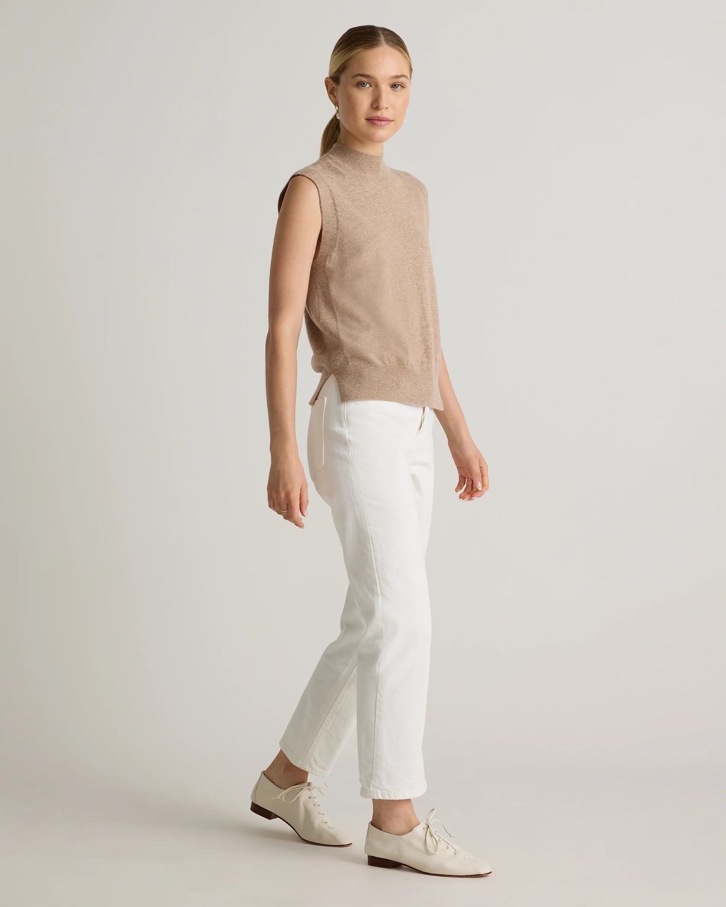 Mongolian Cashmere Mock Neck Sweater Vest - XS / Oatmeal