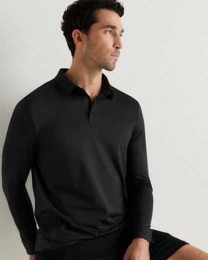 Flowknit Breeze Performance Long Sleeve Polo - XS / Heather Black