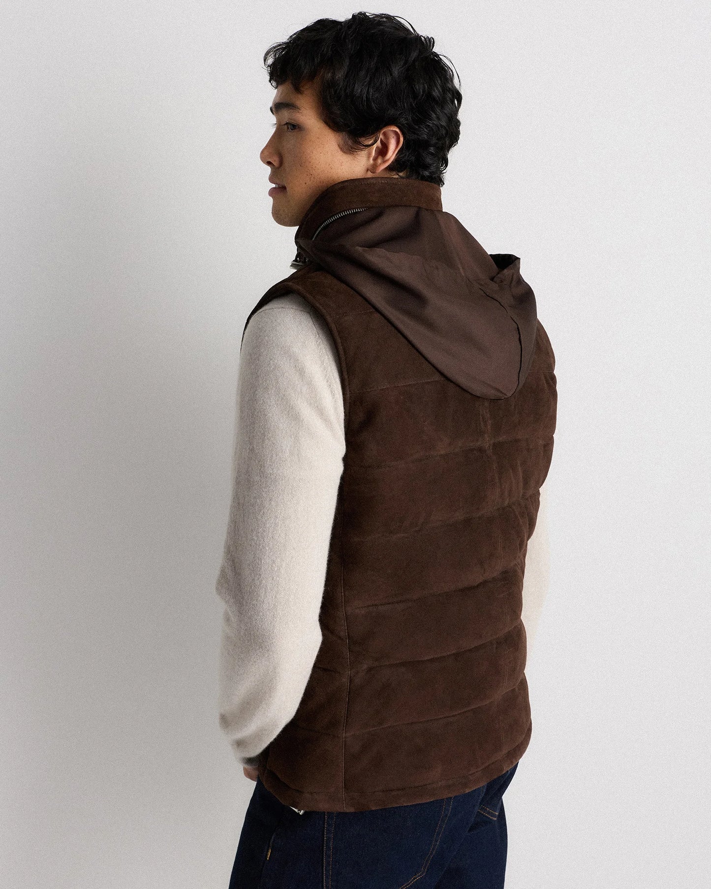 100% Suede Puffer Vest - S / Charcoal Black