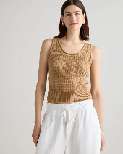 100% Organic Cotton Waffle Cropped Sweater Tank - XS / Heather Dove Grey