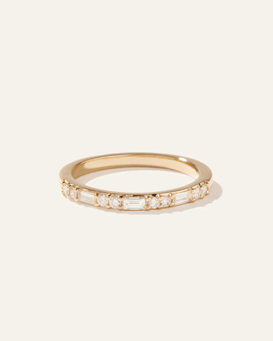14K Gold Lab Grown Diamond Alternating Baguette & Round Band - 4 / Yellow Gold