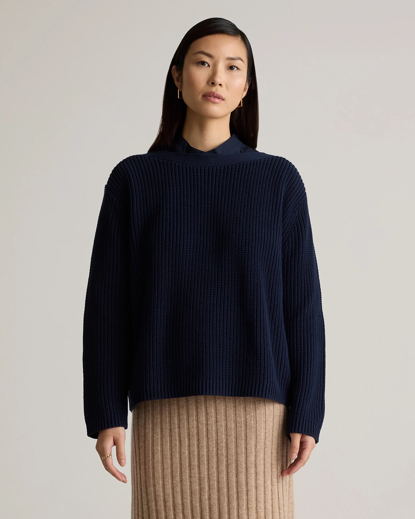 100% Organic Cotton Fisherman Boatneck Sweater - XS / Navy