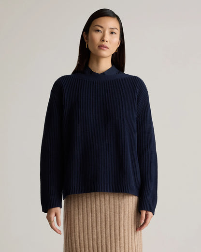 100% Organic Cotton Fisherman Boatneck Sweater - XS / Navy