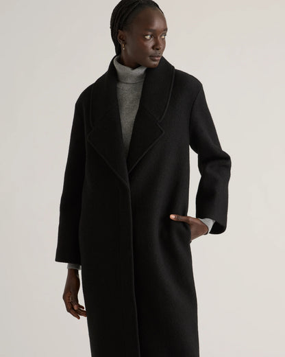 100% Merino Wool Shawl Collar Long Coat - XS / Heather Bone