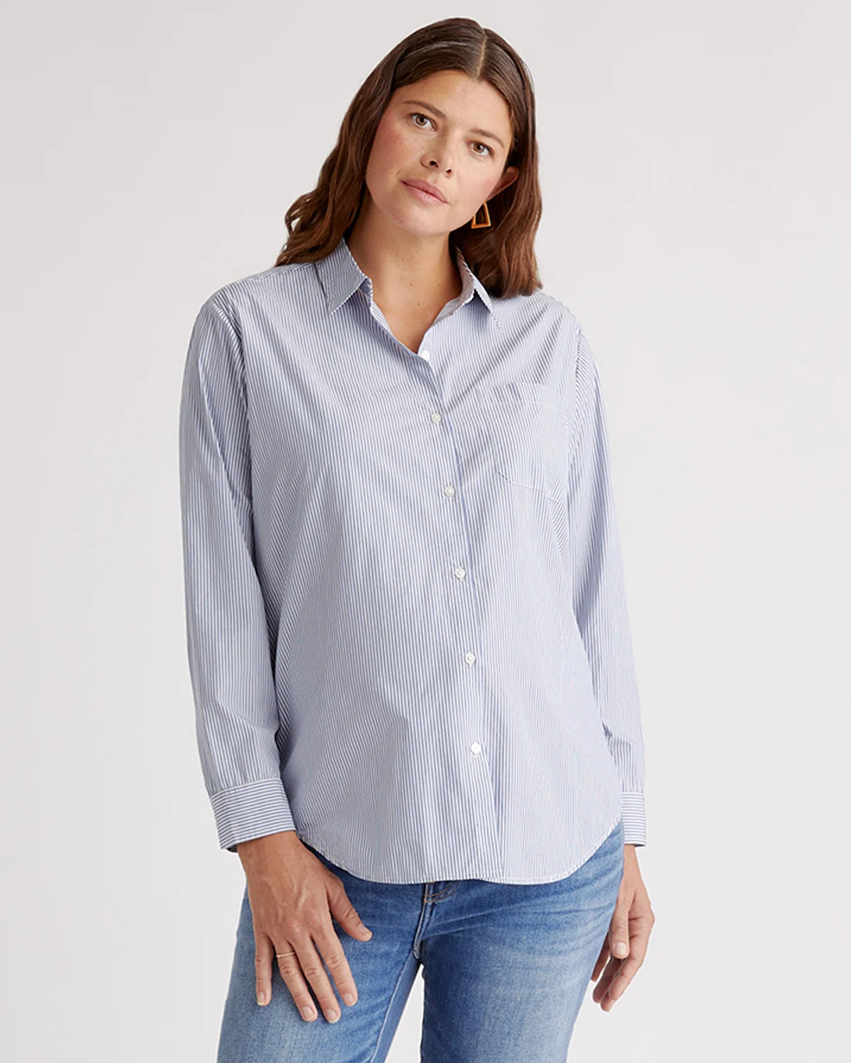 100% Organic Cotton Poplin Maternity Long Sleeve Shirt - XS / Classic White
