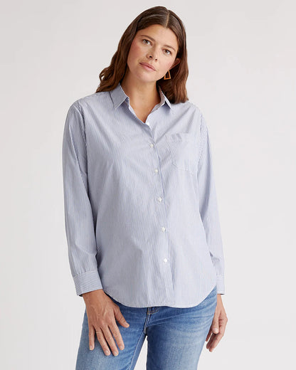 100% Organic Cotton Poplin Maternity Long Sleeve Shirt - XS / Classic White