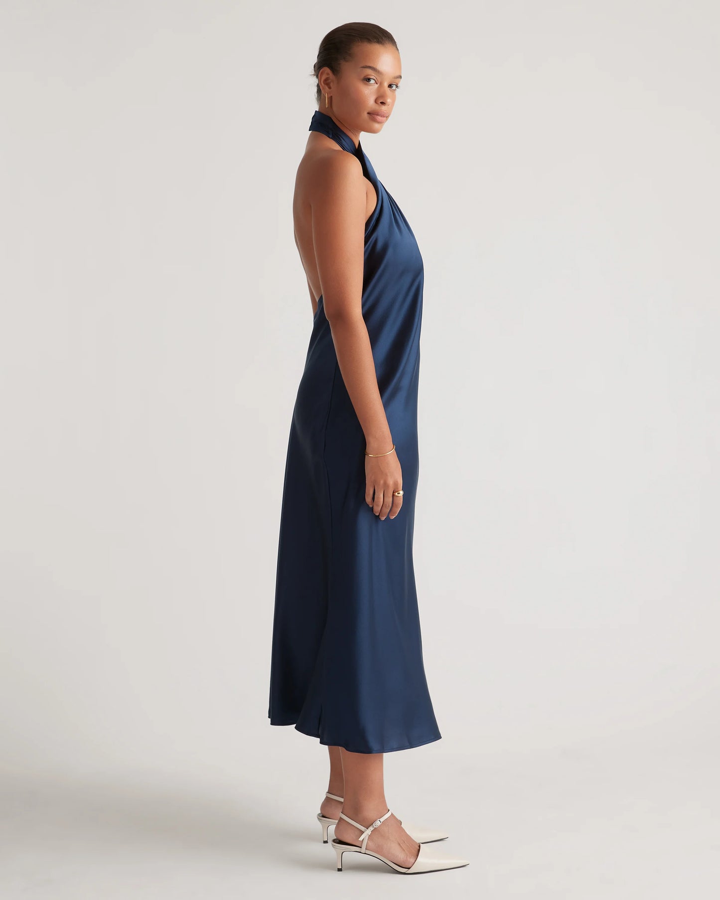 100% Washable Silk Twist Halter Midi Dress - XS / Black