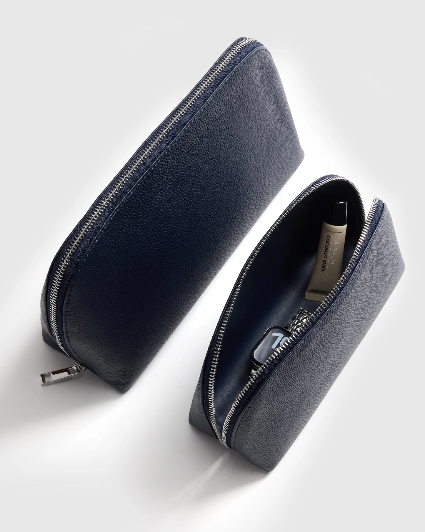 Italian Leather Pouch Travel Set - One Size / Deep Navy