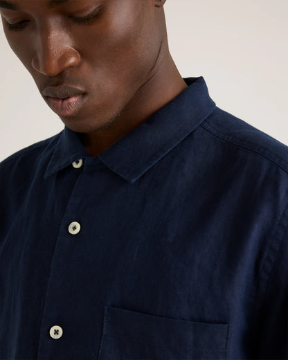 100% European Linen Camp Shirt - XS / Sky Blue Mariner Stripe
