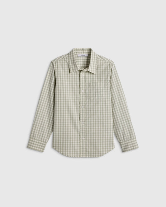 100% Cotton Poplin Printed Long Sleeve Button Down - 2T / Sage Gingham