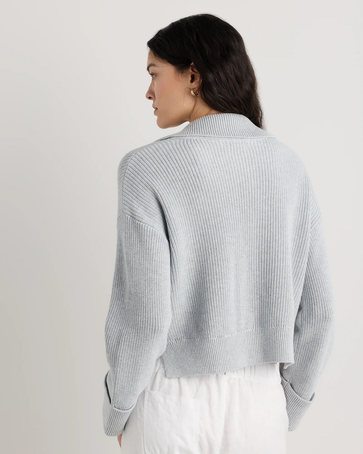 100% Organic Cotton Fisherman Collared Cardigan - XS / Heather Dove Grey