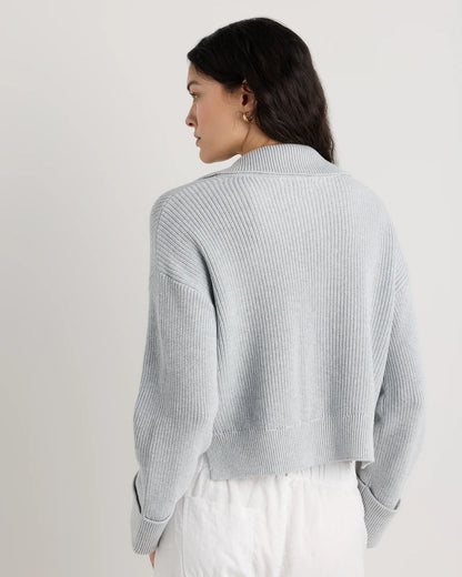 100% Organic Cotton Fisherman Collared Cardigan - XS / Heather Dove Grey