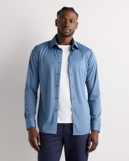 Commuter Stretch Pique Long Sleeve Button Down - XS / Dark Coal