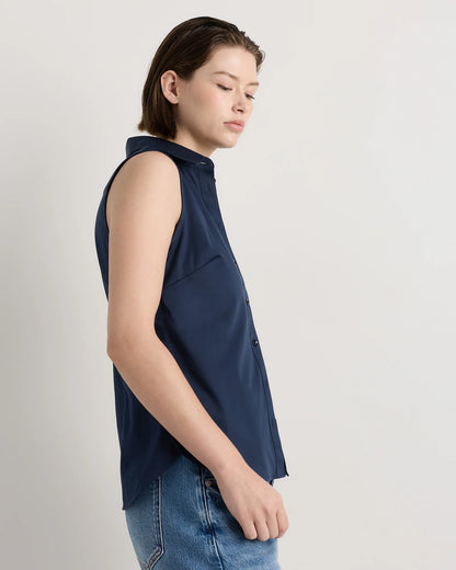 Organic Stretch Cotton Tailored Sleeveless Shirt - XS / Classic White