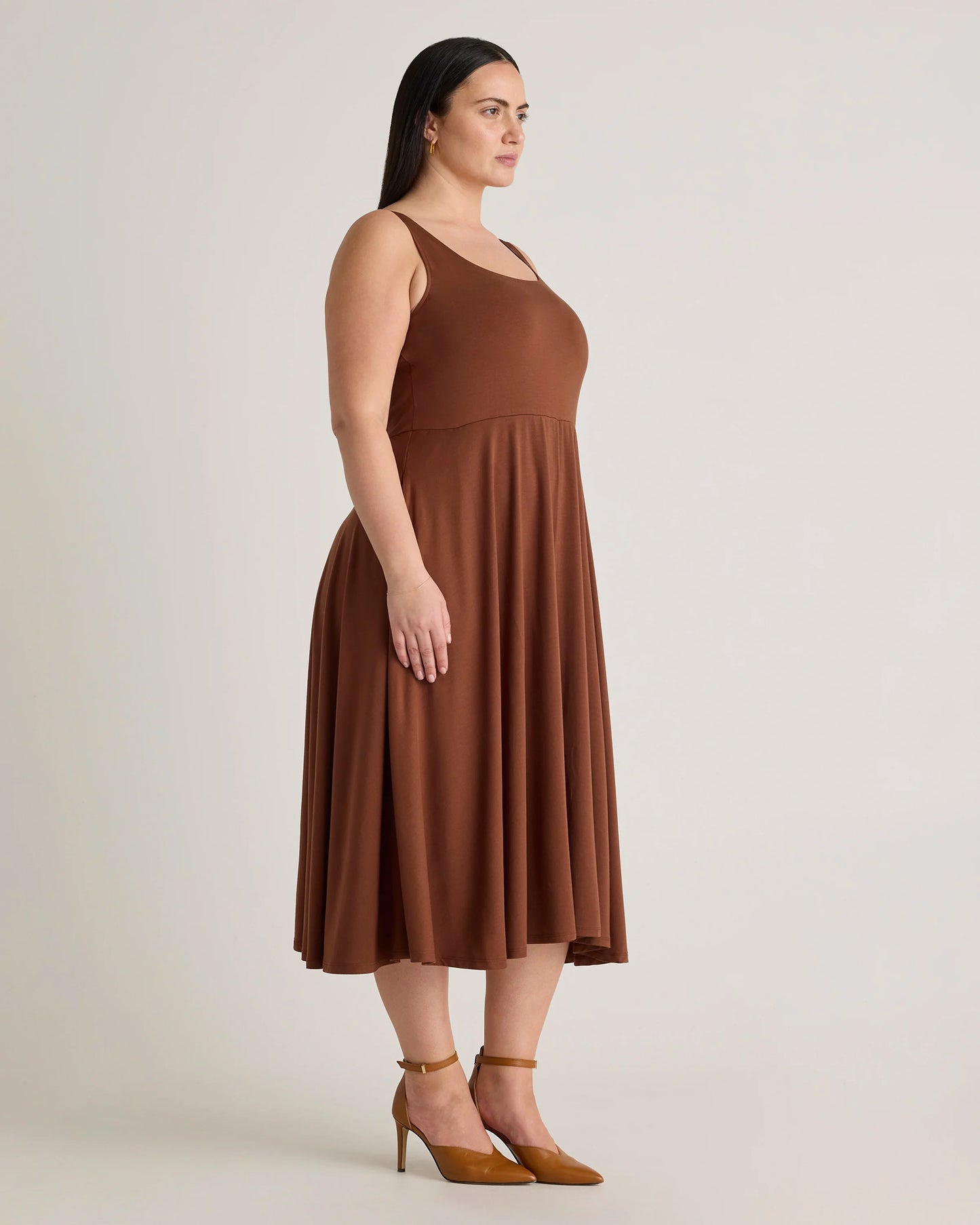 Tencel Jersey Fit & Flare Dress - 1X / Brown