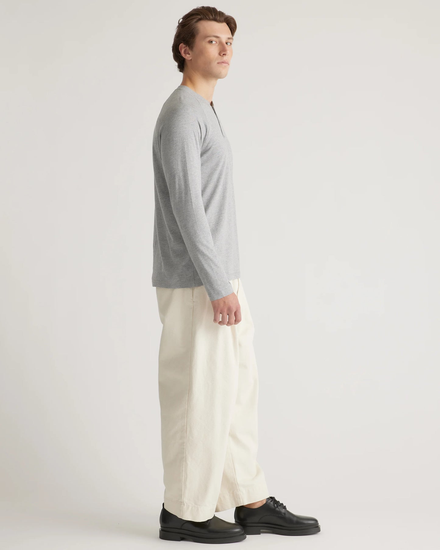Cotton Modal Long Sleeve Henley Tee - S / Heather Grey