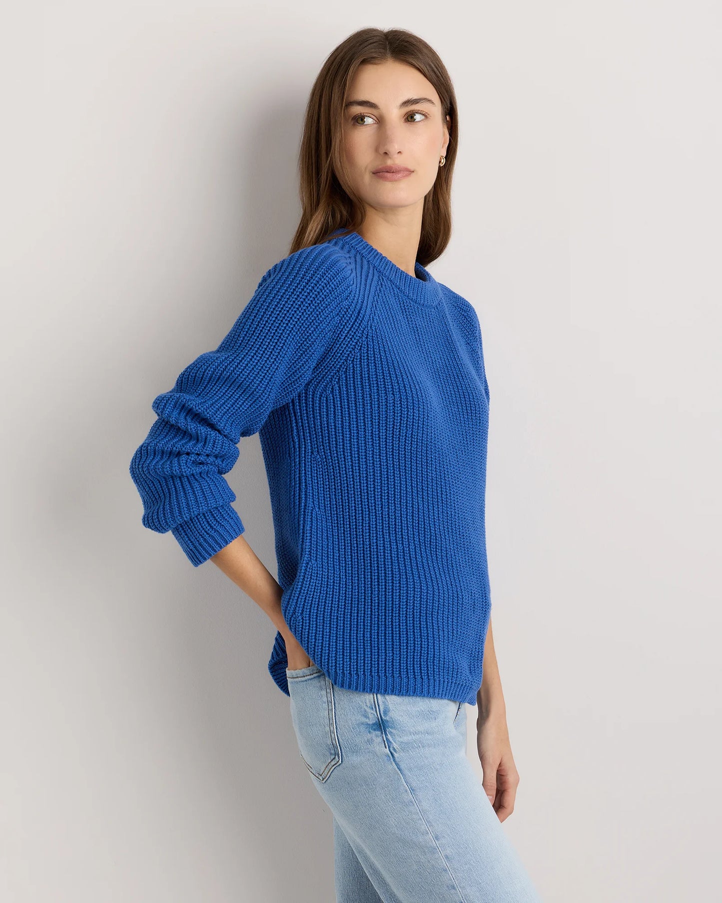 100% Organic Cotton Fisherman Crew Sweater - XS / Sapphire Blue