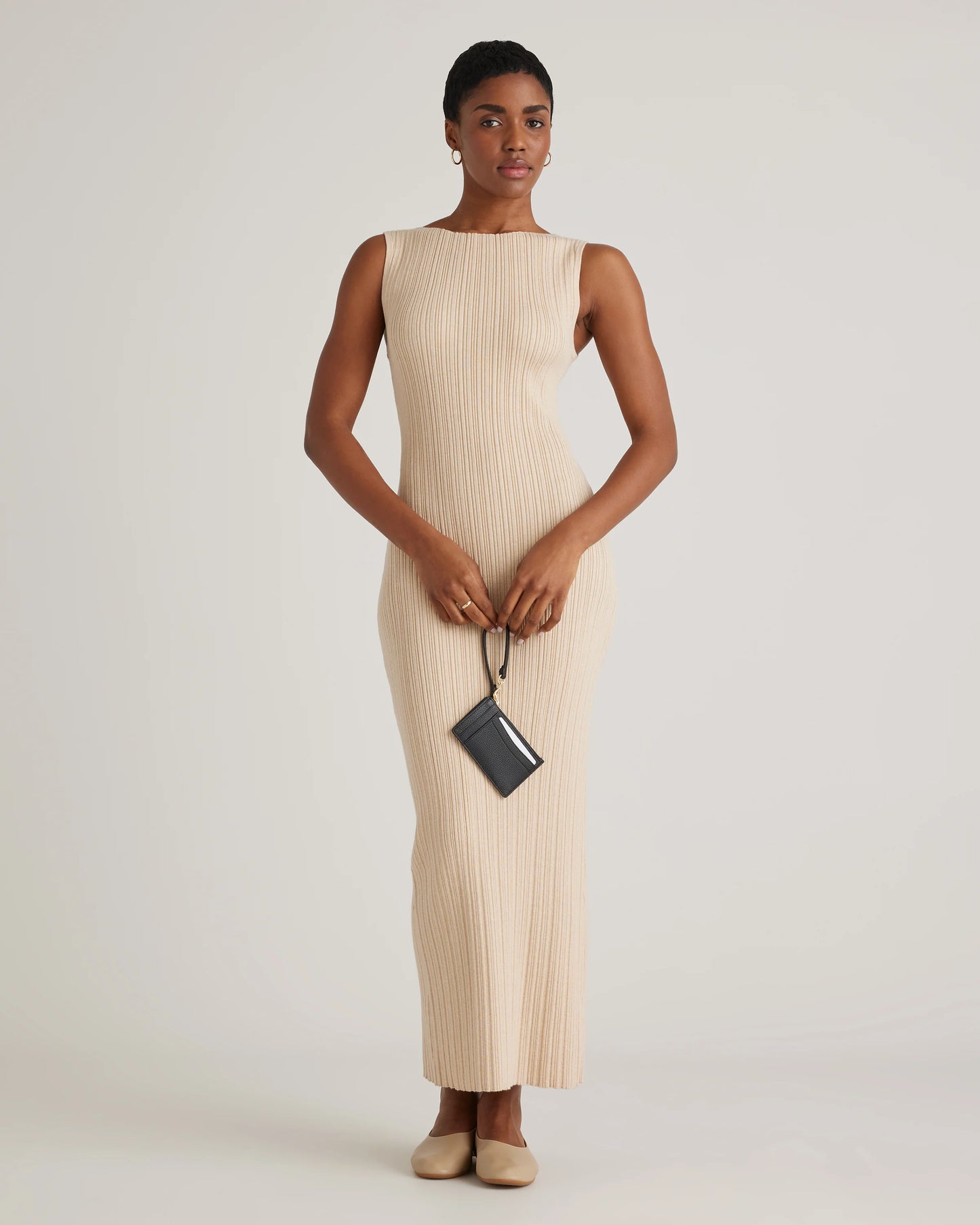 Cotton Cashmere Ribbed Sleeveless Midi Dress - XS / Heather Oatmeal