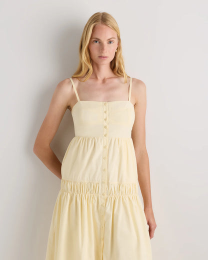 100% Organic Cotton Poplin Spaghetti Strap Maxi Dress - XS / Light Blue Stripe