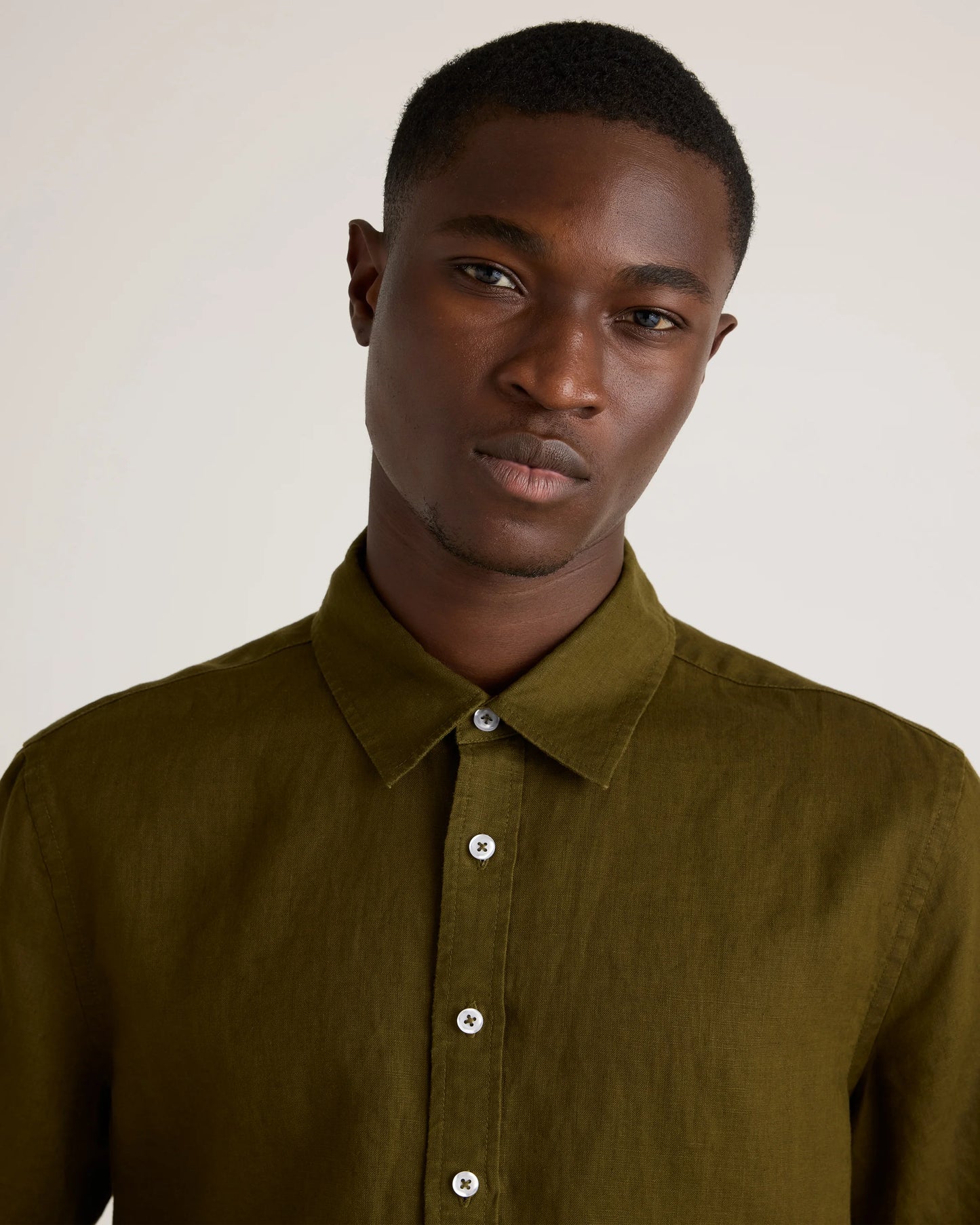 100% European Linen Relaxed Short Sleeve Shirt - XS / Taupe Brown Chambray